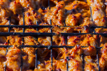 Grilled chicken in the garden. Barbeque.