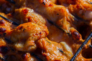 Grilled chicken in the garden. Barbeque.