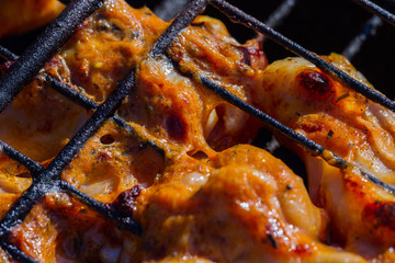 Grilled chicken in the garden. Barbeque.