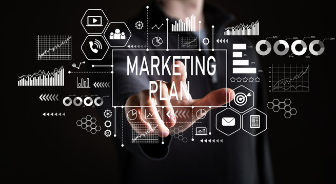 Marketing Plan with businessman on a black background 
