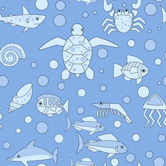 Cartoon ocean animals seamless pattern 