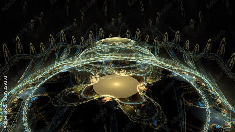 Poster abstract colorful fractal in yellow and cyan color