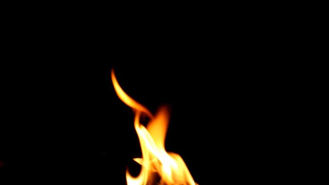 Fire Flames  - Slow Motion.Real flames ignite on a black background. Real fire. Transparent background. PNG + Alpha channel