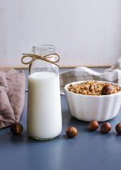 homemade greek yoghurt drink with nuts muesli