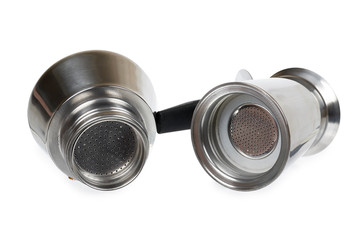 Metal geyser coffee pot isolated on white background