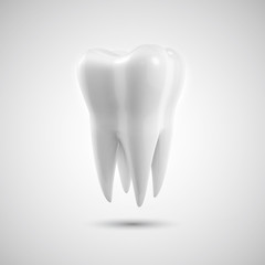Photo-realistic illustration of a white tooth icon. Tooth 3D render. Dental, medicine, health concept