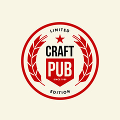 Modern craft beer drink vector logo sign for bar, pub, brewhouse or brewery isolated on light background.
Premium quality logotype tee print illustration. Brewing fest fashion t-shirt badge design.