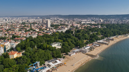 Beautiful cityscape over Varna city, Bulgaria. Panoramic aerial view.