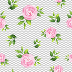 Rose flowers seamless pattern. Vector illustration.