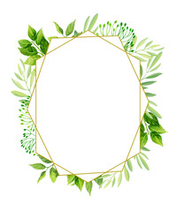 Green leaves frame template. Floral background. Vector illustration.