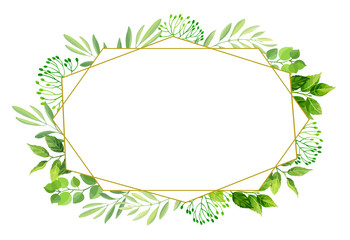 Green leaves frame template. Floral background. Vector illustration.