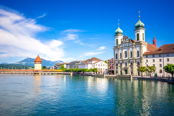 Fototapeta premium Chapel Bridge and Water Tower in Luzern - Switzerland
