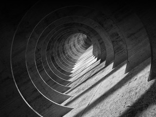 Abstract dark concrete tunnel interior with perspective