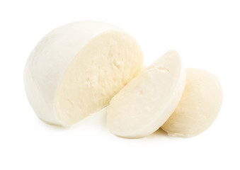 Sliced Mozzarella Buffalo isolated on white background with clipping path.