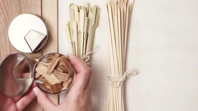 Hickory and cedar wood grilling planks and wood skewers