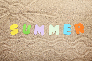 Fototapeta na wymiar Inscription Summer on beach sand