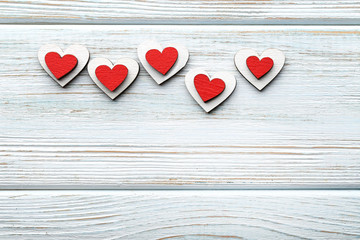 Red and white wooden hearts