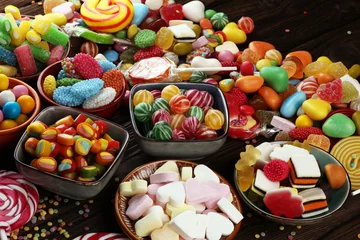 Papier Peint photo Lavable Bonbons candies with jelly and sugar. colorful array of different childs sweets and treats.