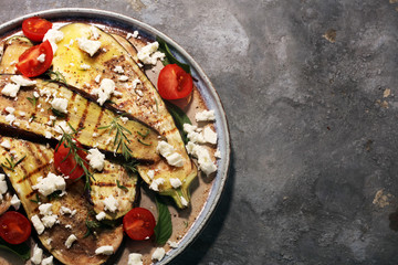 grilled eggplants seasoned with olive oil, garlic and mint