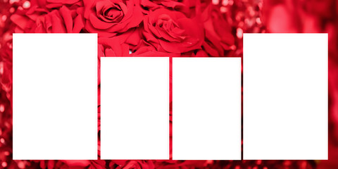 Set of photo frame with tape, on red backgrounds. Panoramic album. 30-60 sizes.
