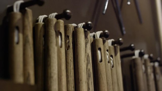 Martial arts weapons on the wall of a dojo