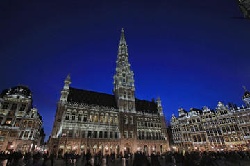 Fototapeta na wymiar Belgium, Brussels, view of the town hall in the evening