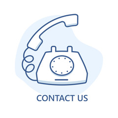 Contact us vector line design. Old telephone ringing vector illustration.