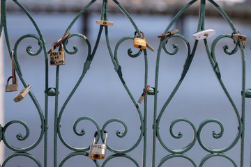 Love locks left on a bridge