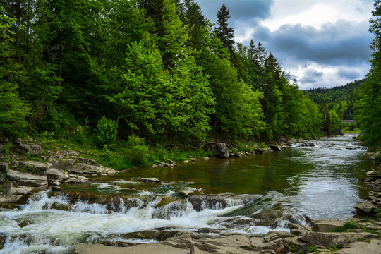 Probiy waterfall on the Prut River, in Yaremche, Carpathians, Ukraine
