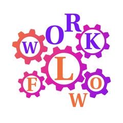 Workflow business process. Organization teamwork. Project management. Vector illustration flat design. Isolated on white background. Set of mechanism gears with a word.