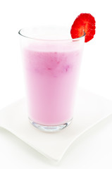 Fresh strawberry smoothie on white background