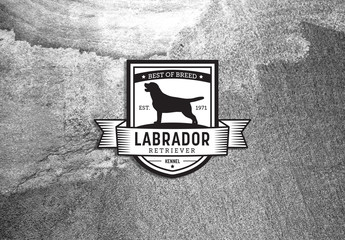 Dark Blue-Gray and White Logo Layout with Dog Illustration