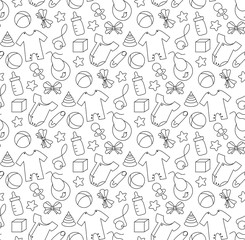 Pattern with baby stuff outline