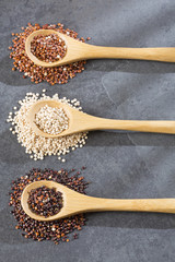 Seeds of white, red and black quinoa - Chenopodium quinoa