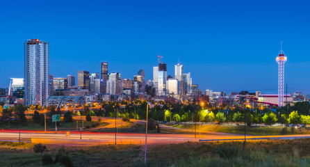 denver,colorado,usa. 06-10-17: denver skyscraper at night,denver,colorado,usa.