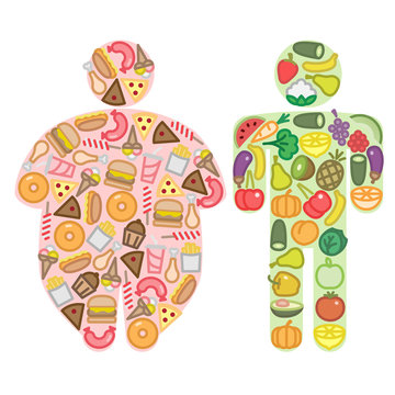 Healthy and Junk Food and Human Silhouettes