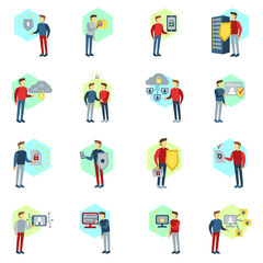 GDPR vector set. General Data Protection Regulation icons and badges vector collection. GDPR process illustration with people. Concept vector design. GDPR elements: computer, data base, shield, star