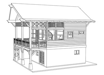 Vector sketch house on the white background. Vector architectural illustration