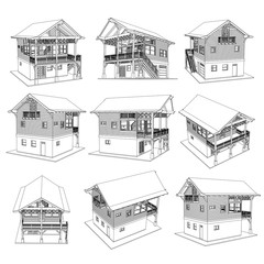 Vector sketch house on the white background. Vector architectural illustration