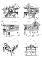 Vector sketch house on the white background. Vector architectural illustration