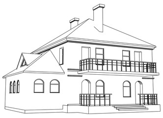 Vector sketch house on the white background. Vector architectural illustration