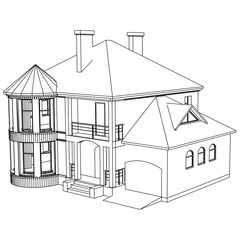 Vector sketch house on the white background. Vector architectural illustration