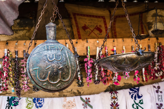 Antique Weighing Scale with Single Forged Copper Bowl in a Gift Shop