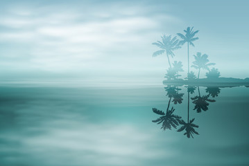 Fototapeta na wymiar Sea with island and palm trees. Pastel colors. Travel concept. EPS10 vector.