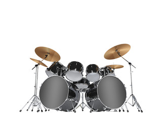 Drum kit with two bass drums. Isolated on white