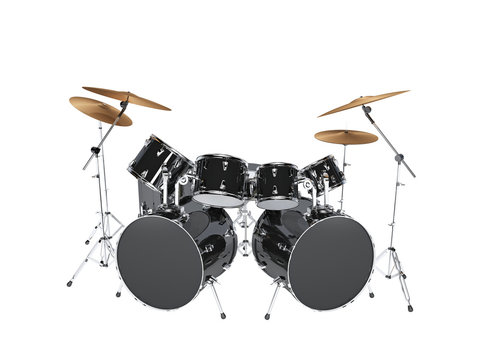Drum kit with two bass drums. Isolated on white