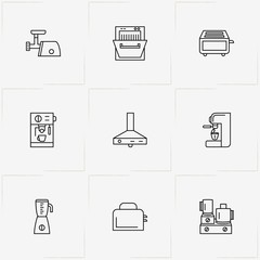 Kitchen Application line icon set with stove , kitchen aspirator  and coffee machine