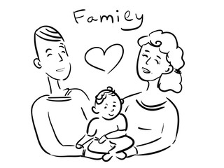 Vector doodle family - mother and father hold child
