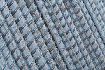 Closeup stack of steel rods at building site, Detail of  steel rebar for background and texture