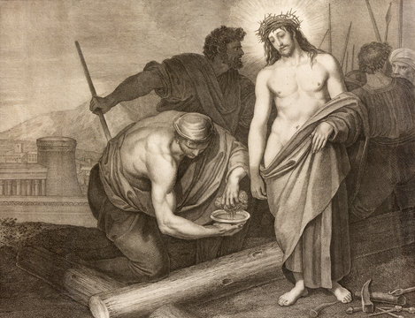 REGGIO EMILIA, ITALY - APRIL 12, 2018: The lithography Jesus before the crucifixion in church Chiesa di Santo Stefano by Benedetto Eredi (1750 - 1812).